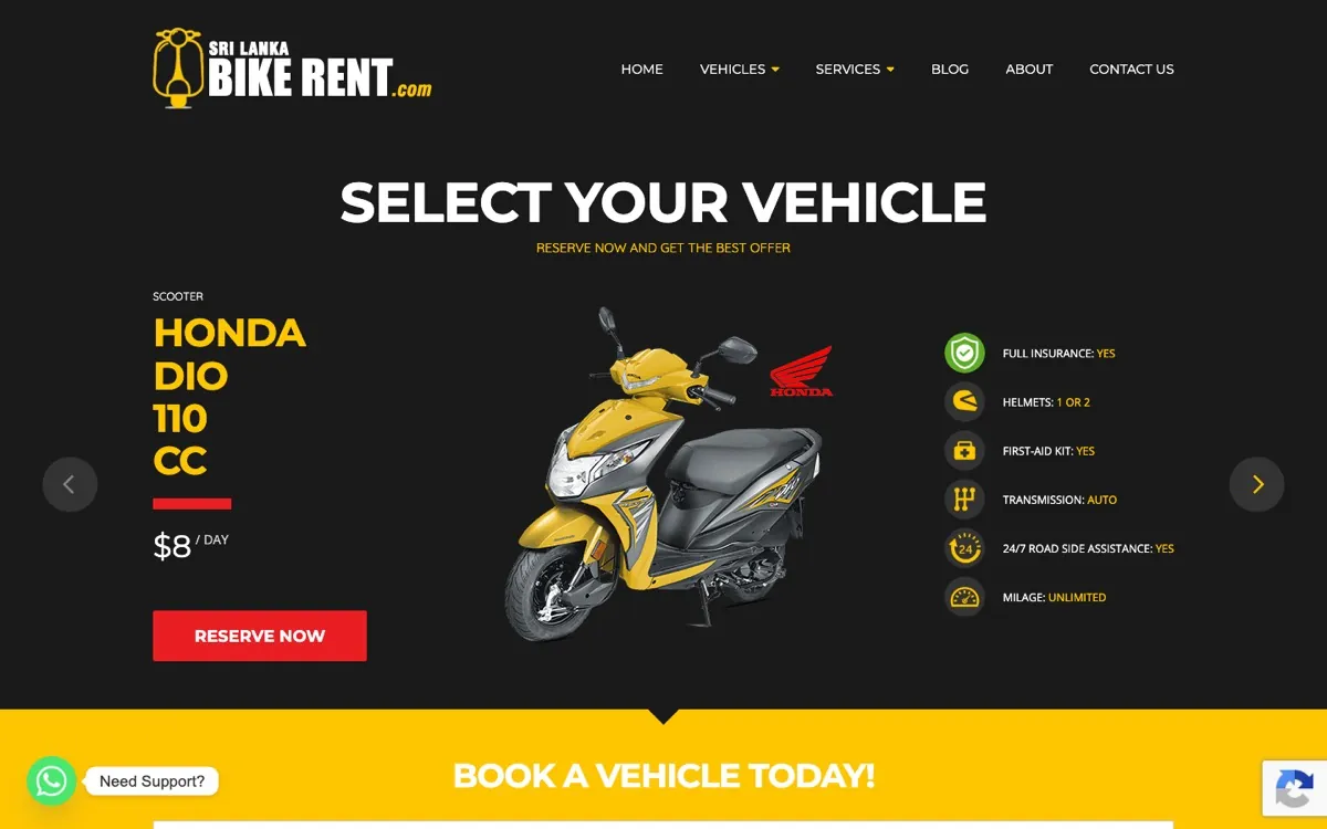 Sri Lanka Bike Rent website